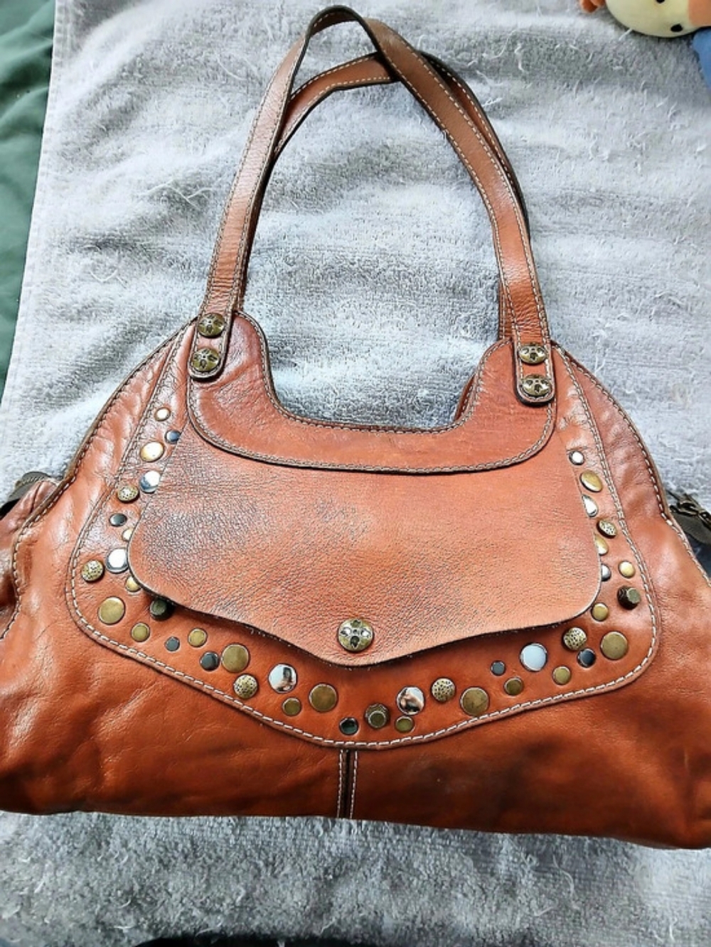 Patricia Nash Studded Brown Leather Hobo